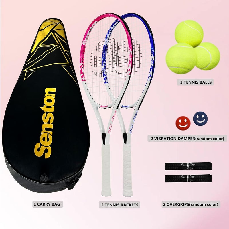 Senston Tennis Rackets for Adults 27 inch Tennis Racquets - 2 Player Tennis Racket Set with 3balls,2 Grips, 2 Vibration Dampers - Image 2